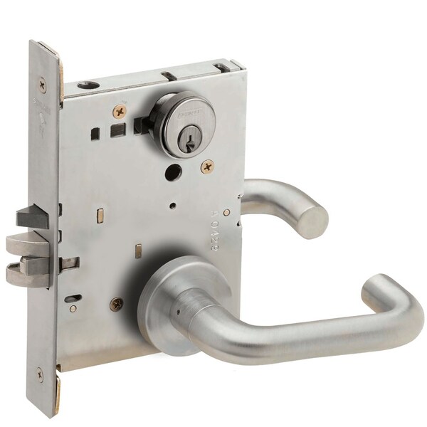 Schlage Grade 1 Classroom Security Mortise Lock, Conventional Cylinder, S123 Keyway, 03 Lever, A Rose, Satin L9071P 03A 626 - main